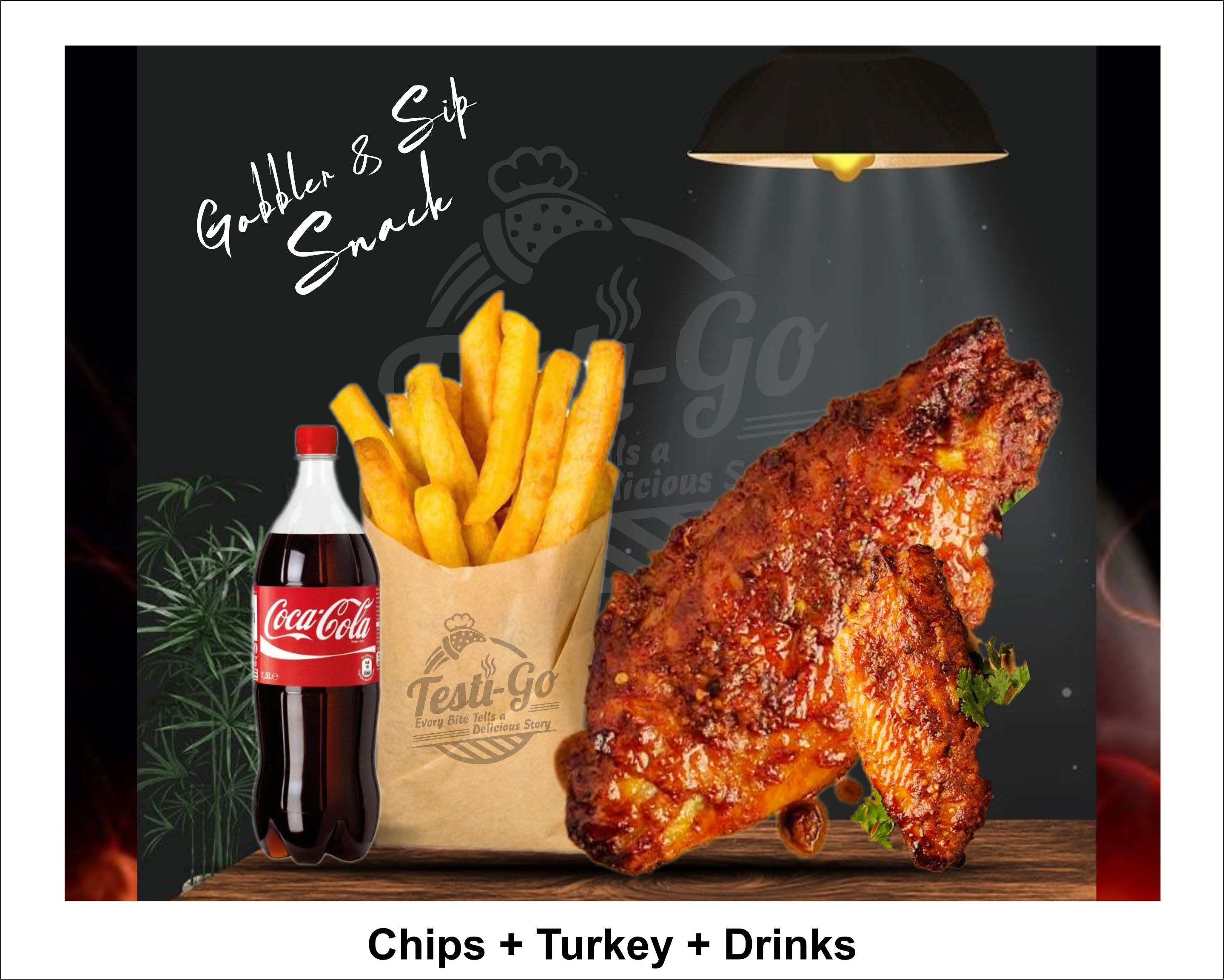 Craving something hearty? Our Gobbler and Sip Snacks combo has you covered with crispy chips, juicy turkey, and an ice-cold bottle of Coke. A satisfying snack made to hit the spot, now with a 5% discount when ordered together. Feast on the Gobbler and Sip Snacks combo—crispy chips, tender turkey, and a refreshing Coke! Order now and enjoy 5% off. The perfect snack anytime!